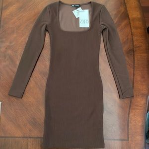 Zara brown ribbed body con dress size small
